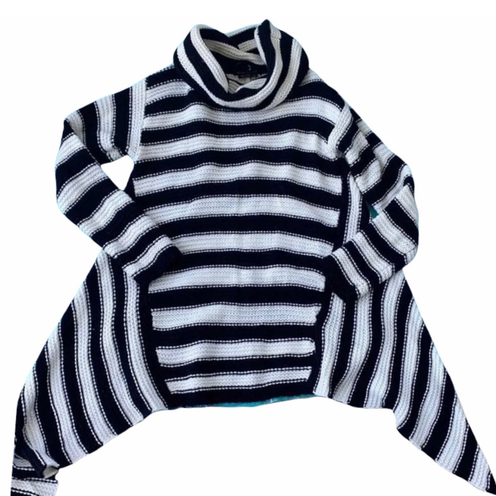 BCBG MaxAzria Black and White Striped Cowl Neck Tunic Sweater